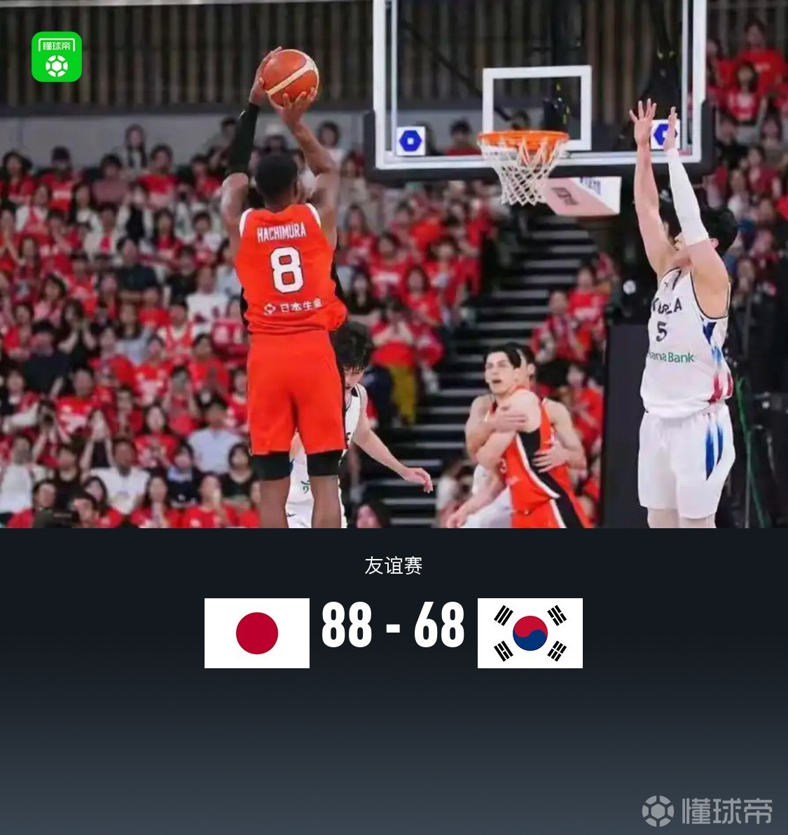 日本男篮88-68大胜韩国，八村回归轻取22分，河村12+6